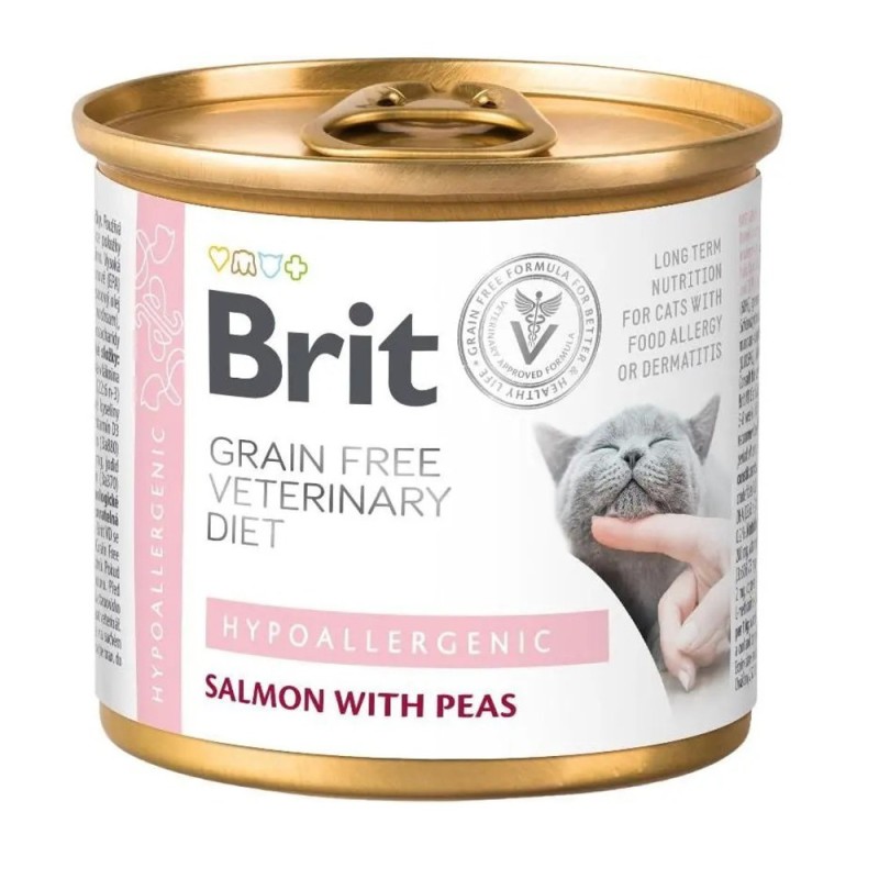Brit VD Hypoallergenic Cat Cans 200 г для кішок з лососем та горохом