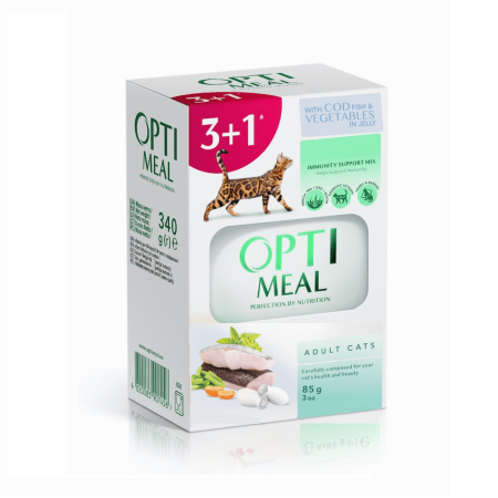 Optimeal Cod Fish Vegetablе для кішок з тріскою набір (3+1) 340 г