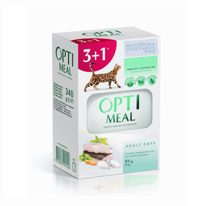 Optimeal Cod Fish Vegetablе для кішок з тріскою набір (3+1) 340 г
