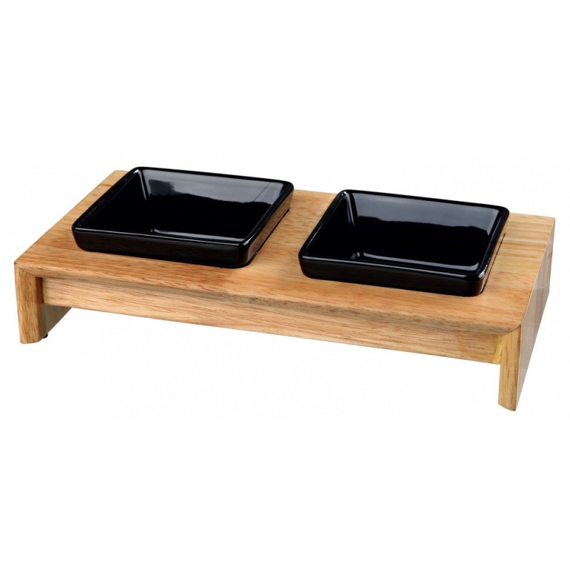 Подставка Trixie Bowl Set с 2 мисками для собак, керамика и дерево, 0.2 л