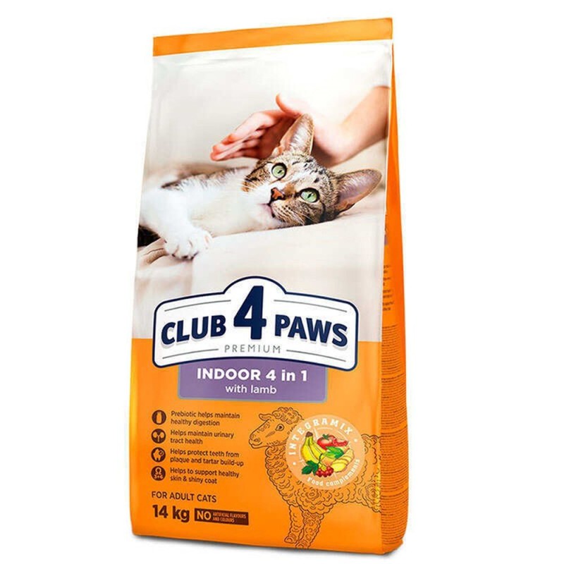 Клуб 4 Лапи Premium Indoor Lamb 4in1 14 кг сухий корм для котів з ягням