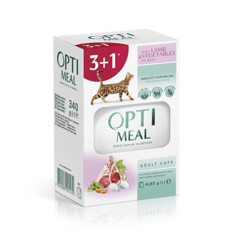 Optimeal Lamb для кішок з ягнятком та овочами набір (3+1) 340 г