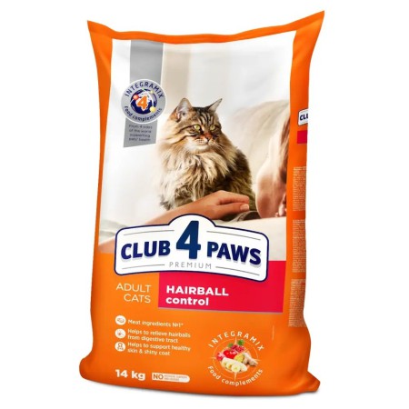 Клуб 4 Лапи Premium Hairball Control 14 кг сухий корм для котів з ефектом виведення вовни