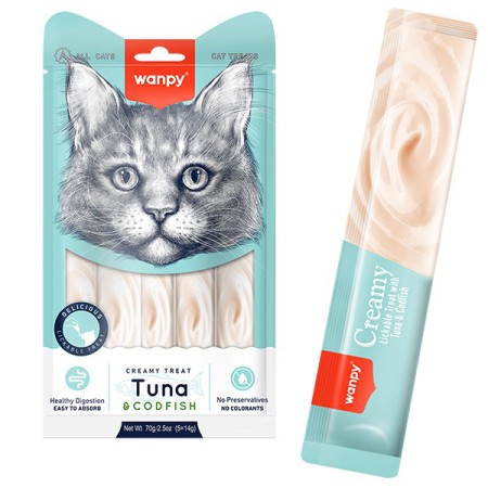 Wanpy Creamy Treat Tuna & Codfish Кремові ласощі з тунцем і тріскою для котів 5 х 14 г