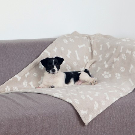 Коврик Trixie Kenny Blanket плюшевый, бежевый с принтом, 100х75 см