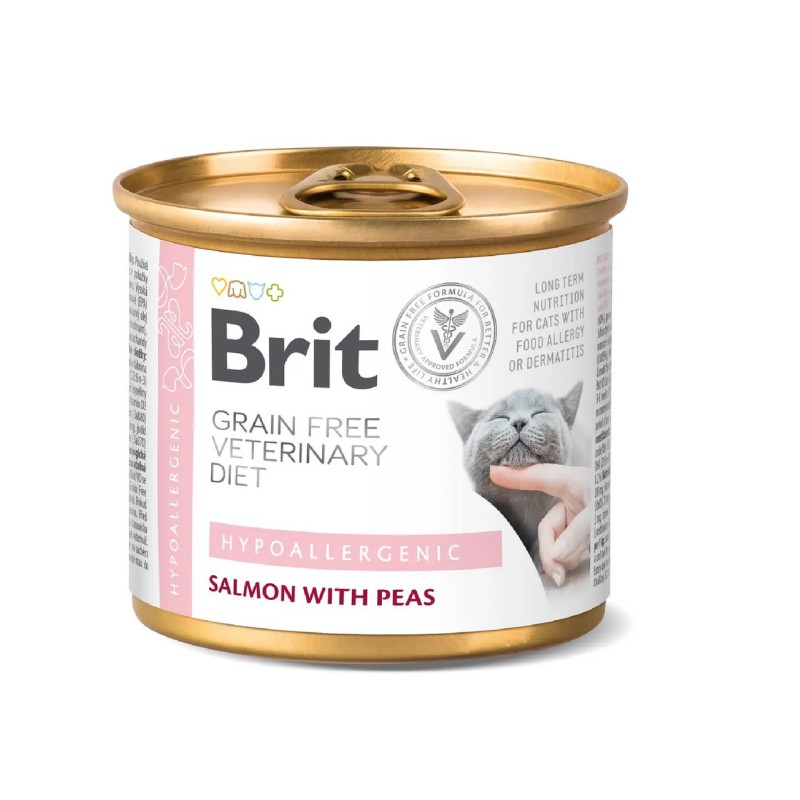 Brit VD Hypoallergenic Cat Cans 200 г для кішок з лососем та горохом