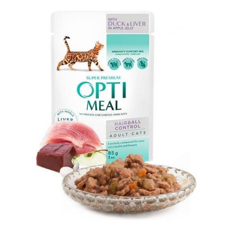 Optimeal Hairball Control Duck Liver для кошек с уткой 12х85 г