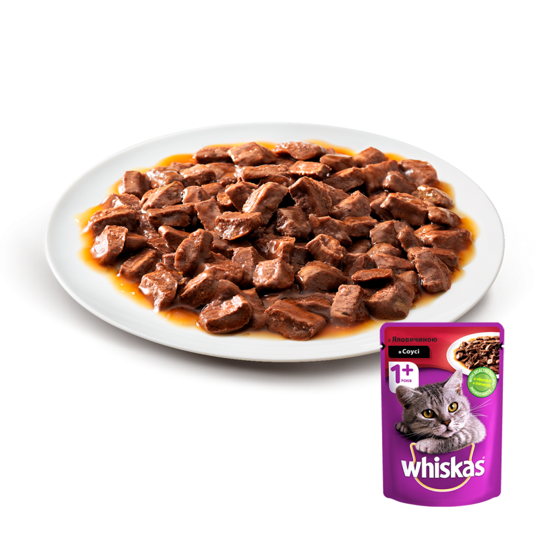 Whiskas пауч для кішок з яловичиною в соусі 28*85 г