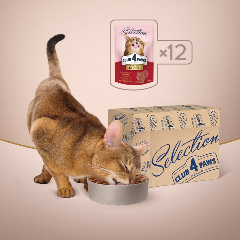 Клуб 4 Лапи Premium 12х85 г Смужки з індичкою в крем супі з моркви для котів