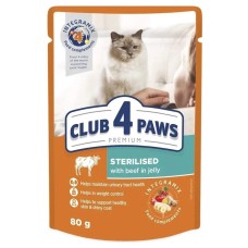 Клуб 4 Лапы Premium Sterilised для стерилизованных кошек с говядиной в желе 24х80 г