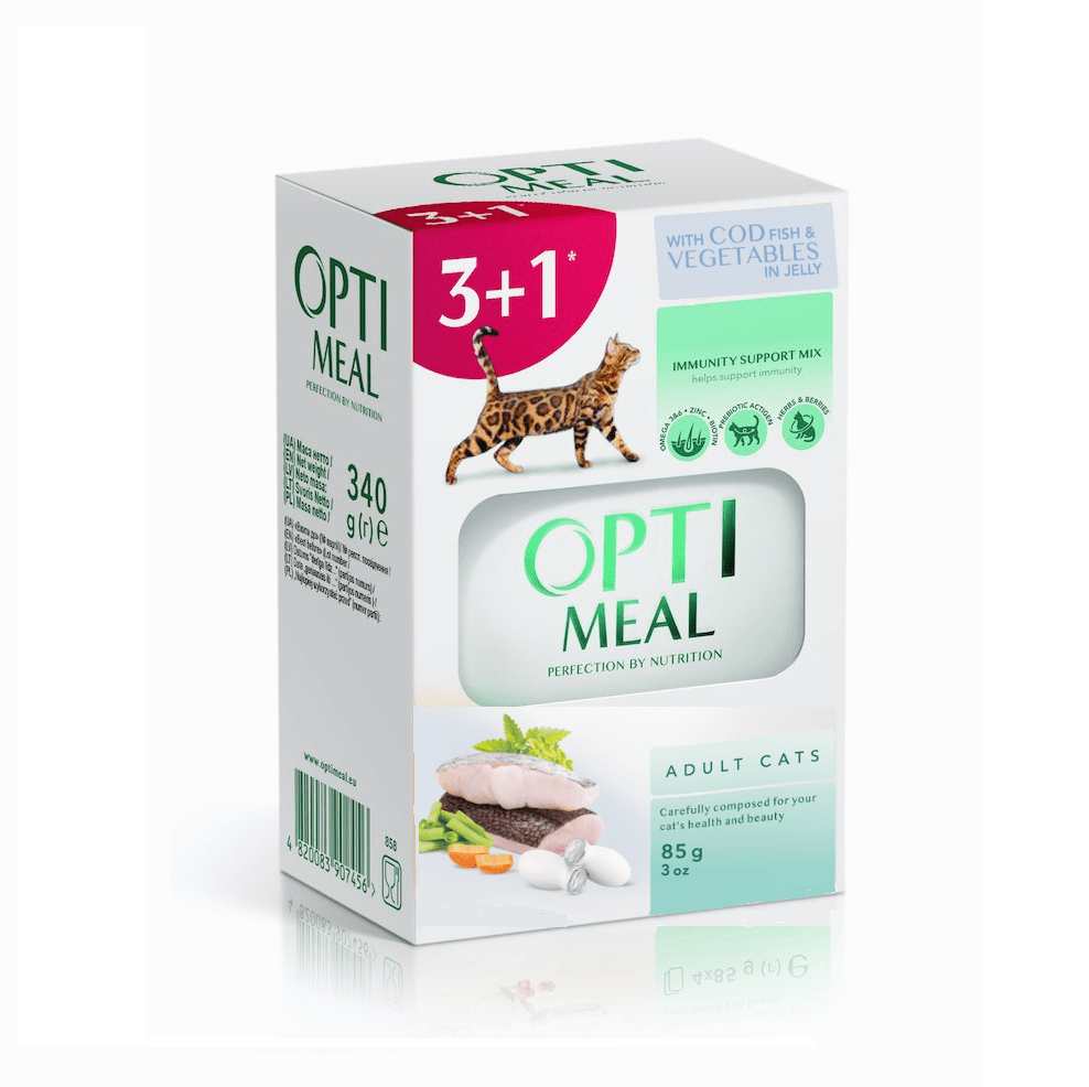 Optimeal Cod Fish Vegetablе для кошек с треской набор (3+1) 340 г