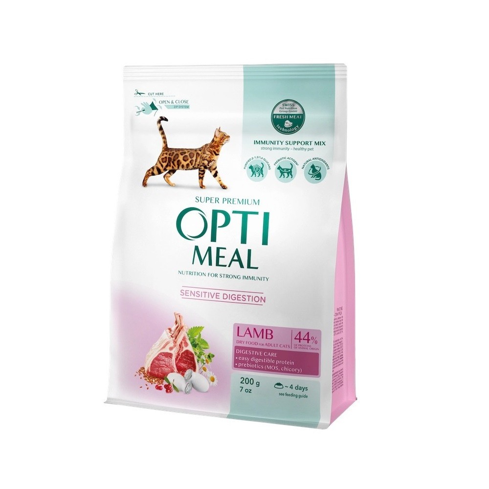 Optimeal Lamb Sensitive 200 г сухий корм для кішок з чутливим травленням, з ягням
