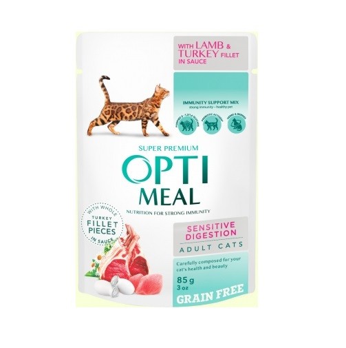 Optimeal Lamb Sensitive з ягням для котів з чутливим травленням 12х85 г