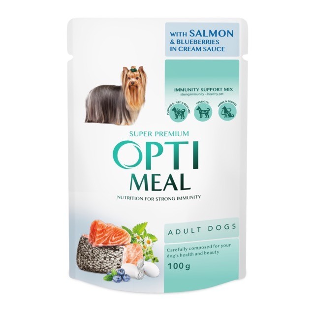 Optimeal Adult Dogs Salmon & Blueberries in cream sauce для собак с лососем 12x100г