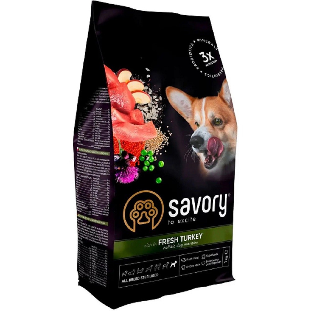 Savory Adult All Breeds Sterilised Fresh Turkey для стерилізованих собак 12 кг