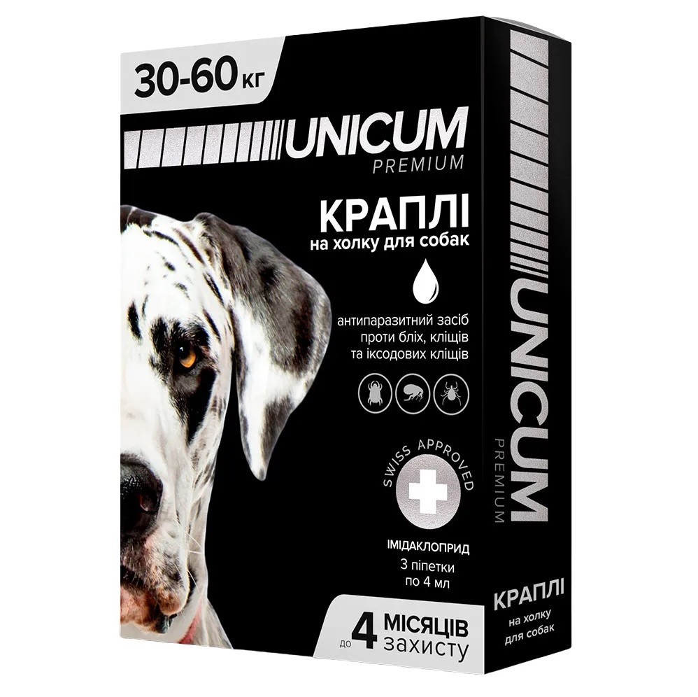 Краплі Unicum Рremium від бліх та кліщів для собак 30-60 кг (1піп)
