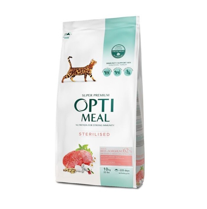 Optimeal Sterilised Beef Sorghum для стерилизованных кошек с говядиной 4 кг