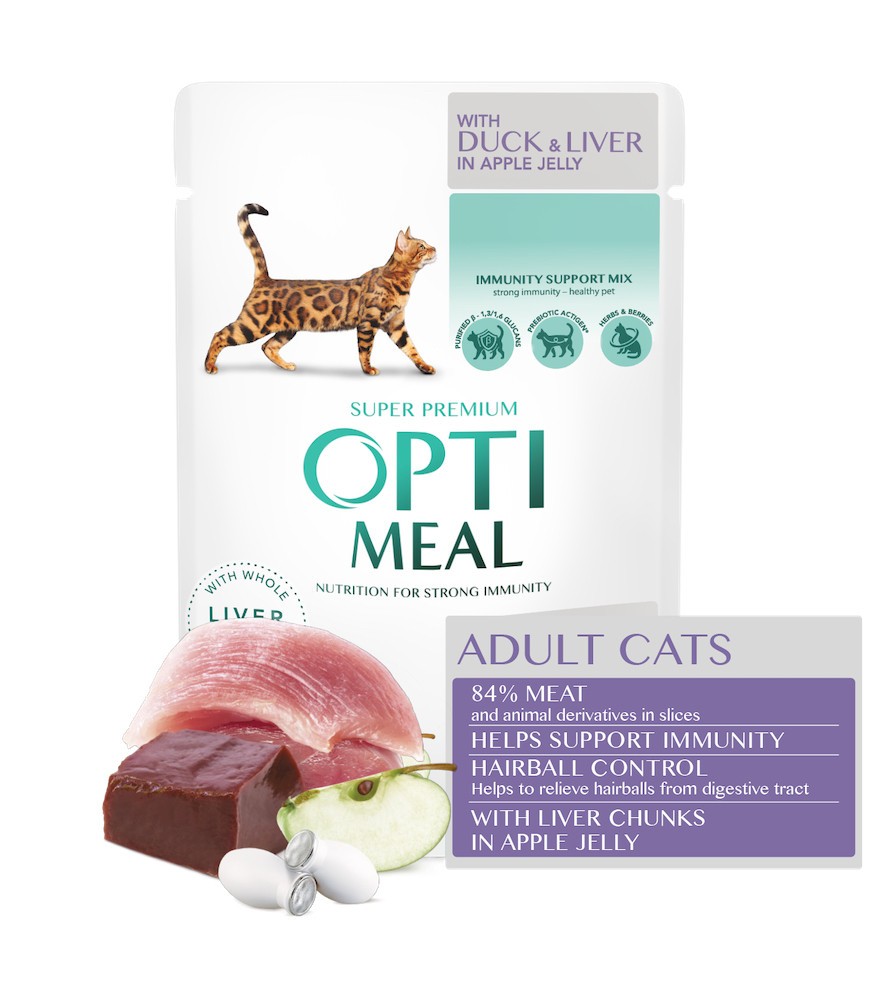 Optimeal Hairball Control Duck Liver для кошек с уткой 12х85 г