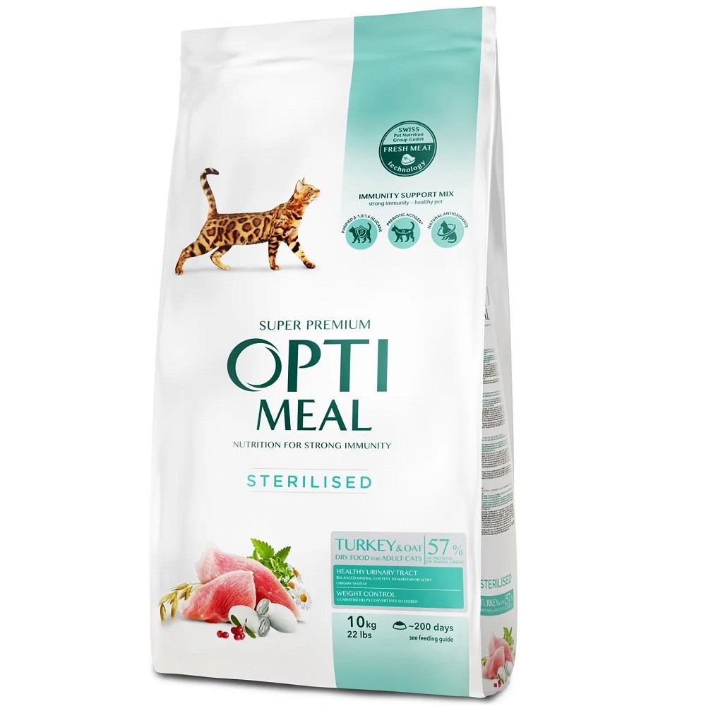Optimeal Cat Sterilised Turkey для стерилізованих кішок з індичкою 10 кг