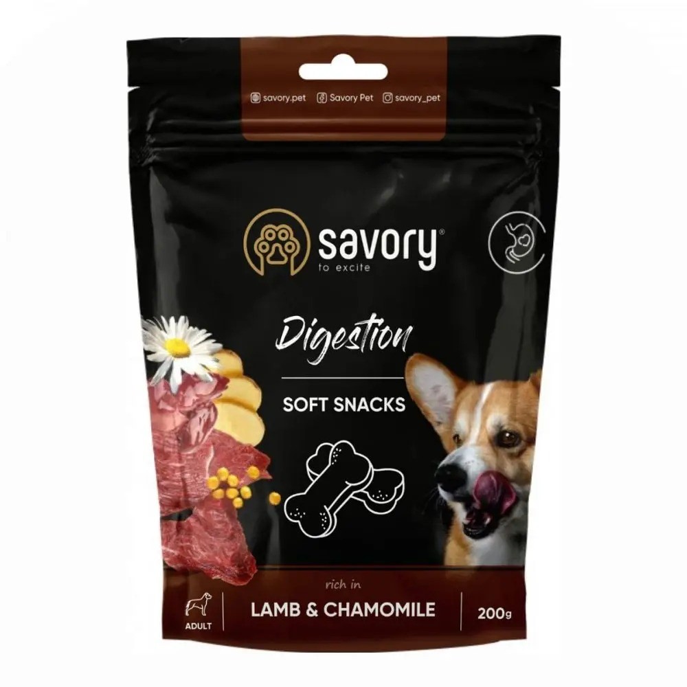 Лакомства Savory Dog Digestion Soft Snack с ягненком и ромашкой для собак 200 г (31348)