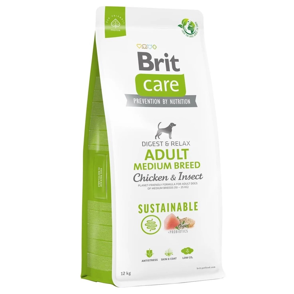 Brit Care Dog Sustainable Adult Medium Breed Chicken с курицей и насекомыми 12 кг
