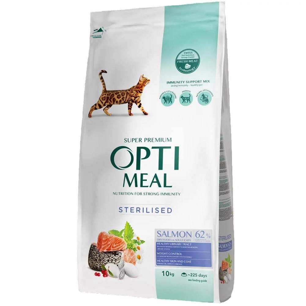 Optimeal Cat Adult Sterilised Salmon для стерилизованных кошек с лососем 10 кг