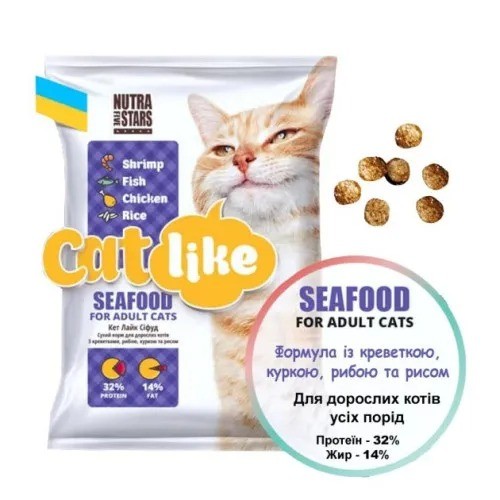 Nutra 5 stars, Cat like Seafood для котов с креветкой, курицей, рыбой и рисом 10 кг