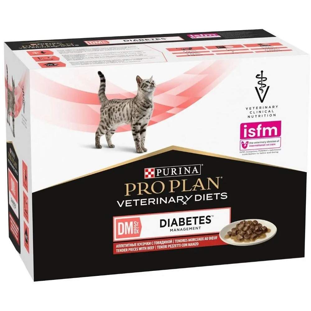 Purina Pro Plan Veterinary Diets DM Diabetes Managment для кошек в соусе с говядиной 10х80 г