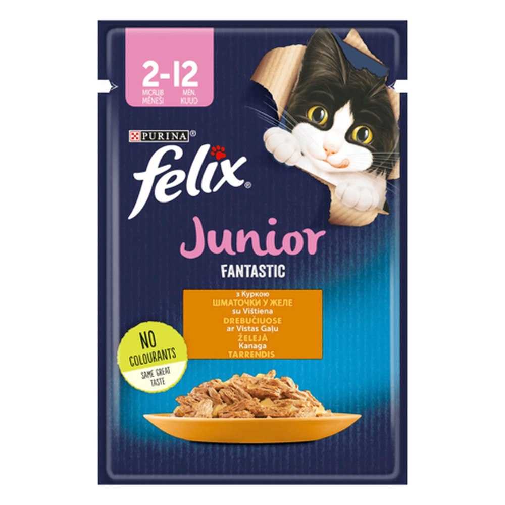 Вологий корм для кошенят Felix Fantastic Junior з куркою 26*85 г