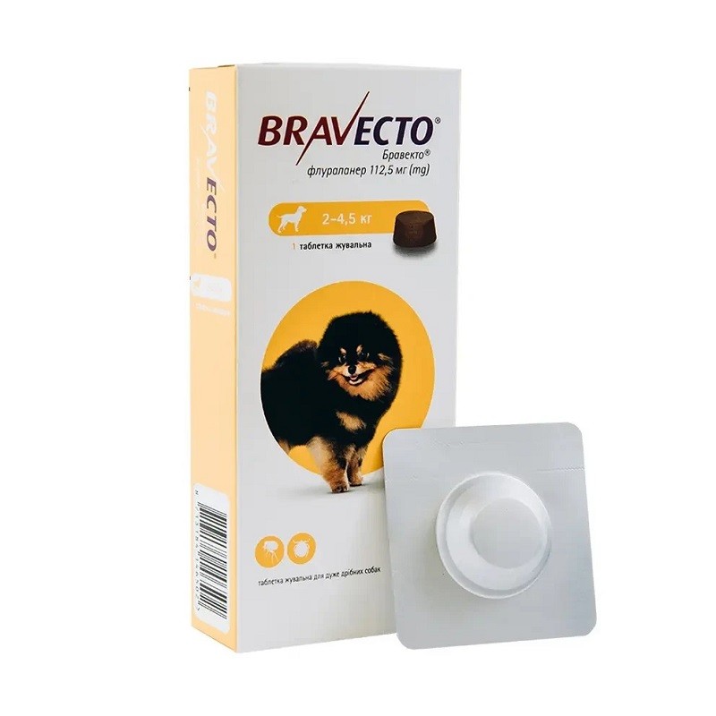 Жувальна пігулка Bravecto для собак масою від 2 до 4.5 кг 1 шт.